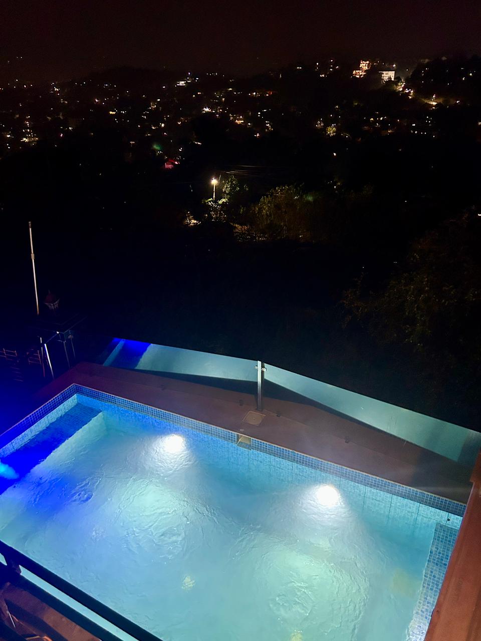 Private pool at night at Shivaaz Hill Top Villa, Mapusa