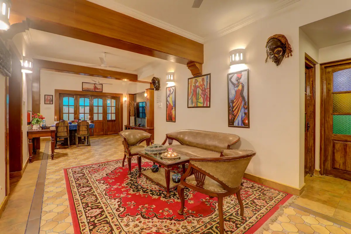 Indoor lounge at House of Legends Villa, Saligao