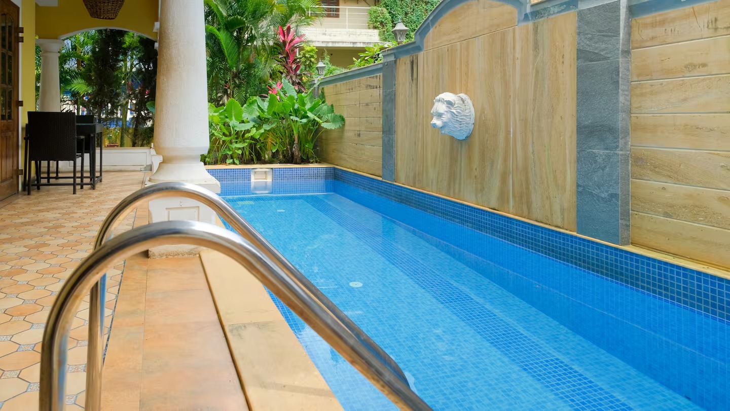 Pool steps at House of Legends Villa, Saligao