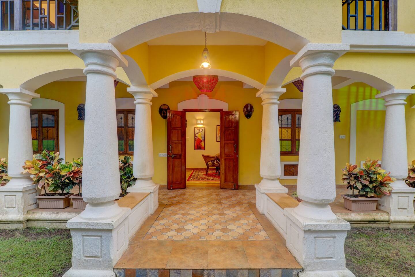 Columned entrance to House of Legends Villa
