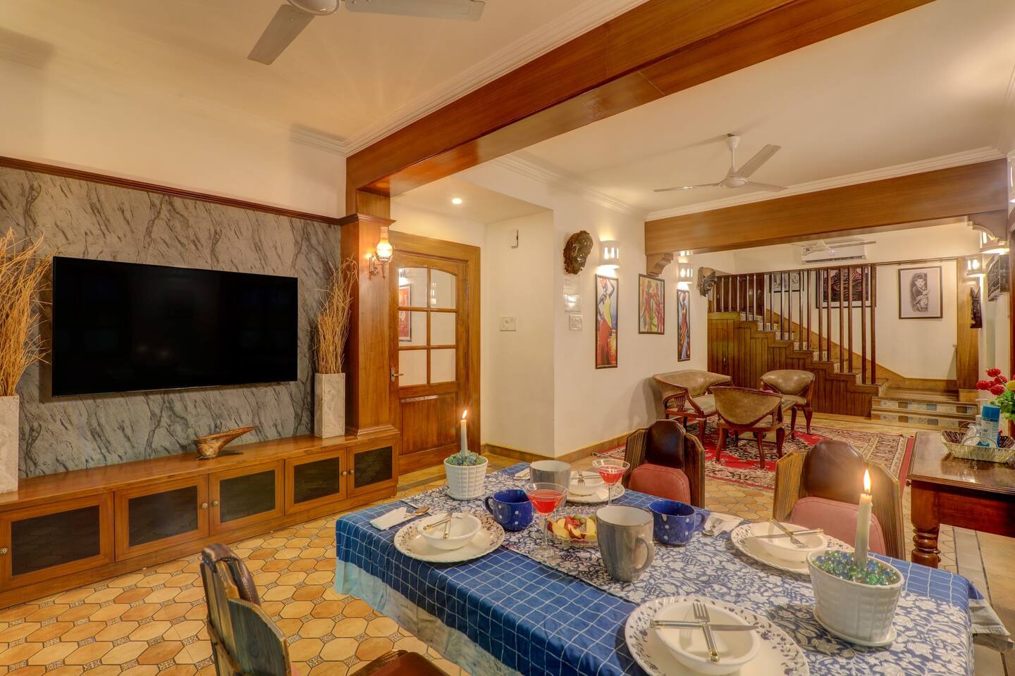 Dining room and lounge at House of Legends Villa, Saligao